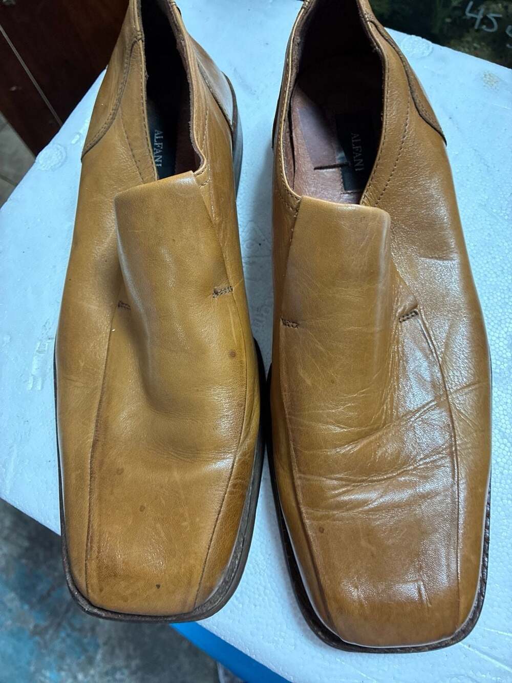 Alfani Men's Tan Leather Square Toe Slip-On Dress Shoes Size 11.5